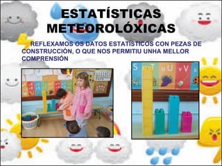 ESTATÍSTICAS
METEOROLÓXICAS
REFLEXAMOS OS DATOS ESTATÍSTICOS CON PEZAS DE
CONSTRUCCIÓN, O QUE NOS PERMITIU UNHA MELLOR
COMPRENSIÓN
 