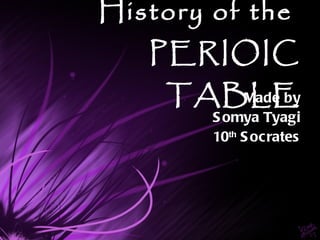 History of the  PERIOIC TABLE Made by Somya Tyagi 10 th  Socrates 
