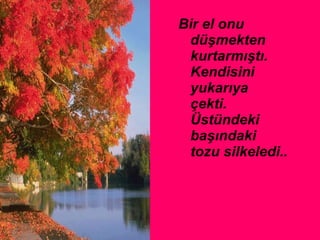 Bir el onu düşmekten kurtarmıştı. Kendisini yukarıya çekti. Üstündeki başındaki tozu silkeledi..  