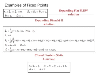 Examples of Fixed Points
Expanding Flat FLRW
solution
Expanding Bianchi II
solution
Closed Einstein Static
Universe
 