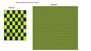 Plain weave 8 ends 2 up 2 down
Pattern
Swatch
 
