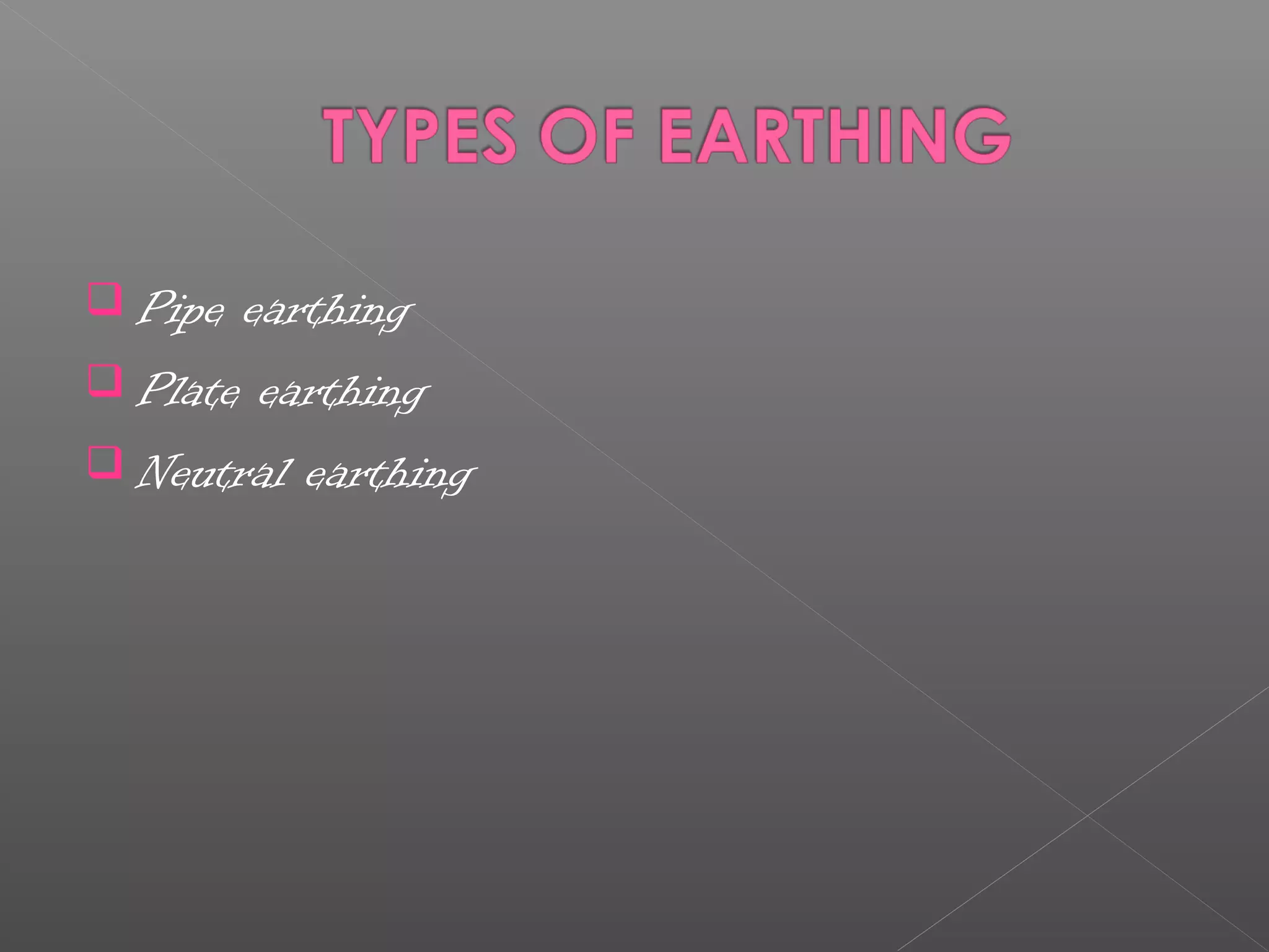  Pipe earthing
Plate earthing
Neutral earthing