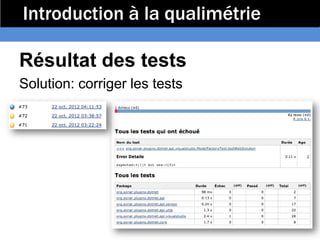 Introduction à la qualimétrie

Résultat des tests
Solution: corriger les tests
 