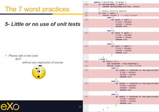 13
The 7 worst practices
5- Little or no use of unit tests
»  Please add a new case
BUT
without any regression of course
 