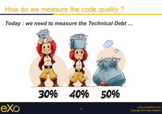 6
How do we measure the code quality ?
Today : we need to measure the Technical Debt …
 