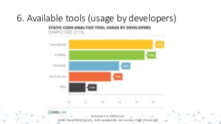 6. Available tools (usage by developers)
17
Rohana K Amarakoon
MBA (Aus), MBCS (UK), B.Sc special (IS- Sri Lanka), PMP (Reading)
 