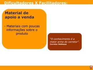 - Materiais com poucas informações sobre o produto Dificultadores X Facilitadores: Material de apoio a venda “ O conhecimento é a maior arma do corretor”.   Corretor Noblesse 