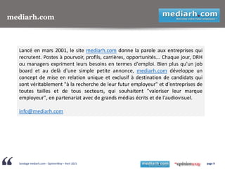 Sondage mediarh.com - OpinionWay – Avril 2015 page 9
mediarh.com
Lancé en mars 2001, le site mediarh.com donne la parole a...