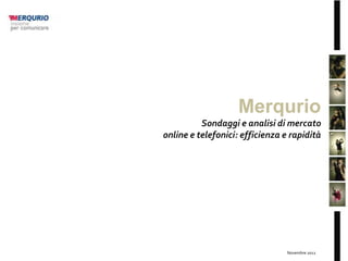 Merqurio
          Sondaggi e analisi di mercato
online e telefonici: efficienza e rapidità




                                 Novembre 2012
 