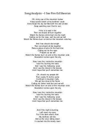 Song Analysis I See Fire Ed Sheeran