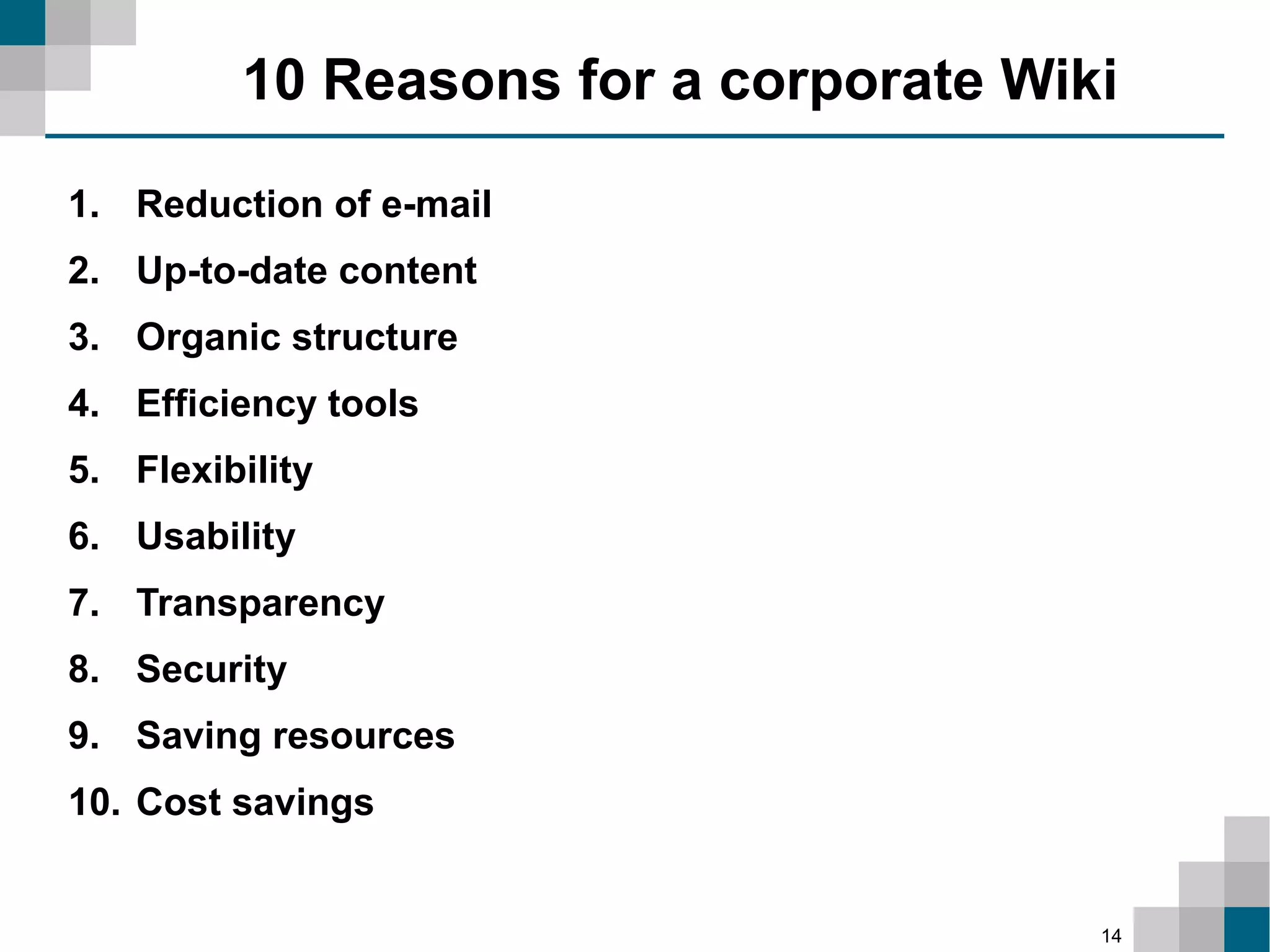 Improving Organizational Efficiency with Wiki-based Intranets