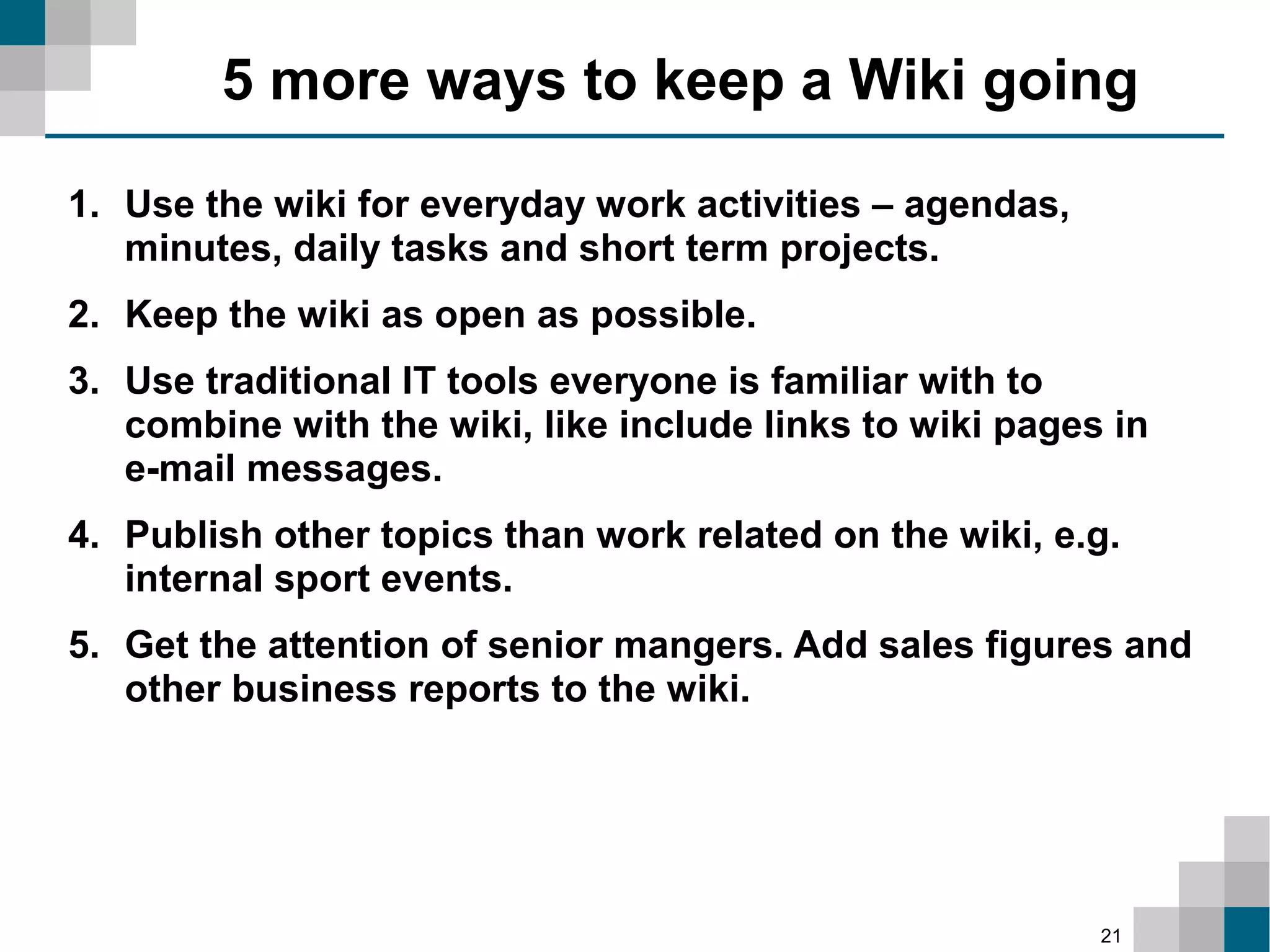 Improving Organizational Efficiency with Wiki-based Intranets