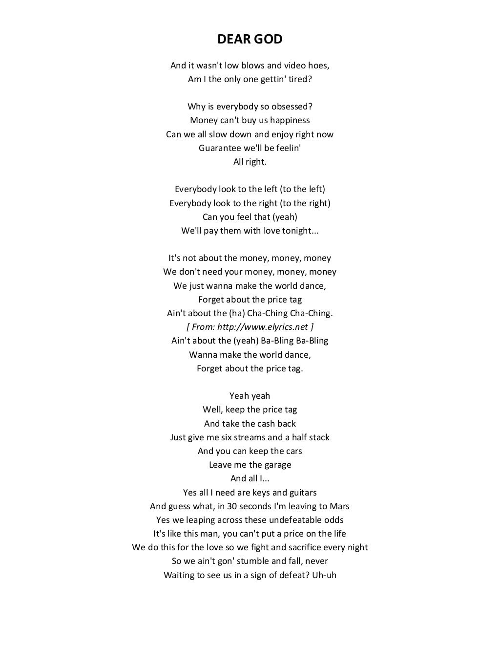 Song lyrics