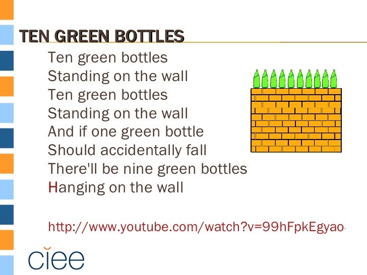 Resultado de imagen de ten green bottles lyrics