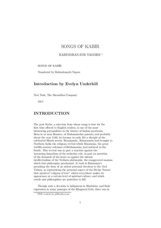 Songs Of Kabir Tradus De Tagore - 