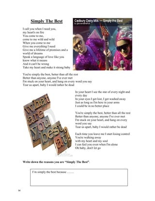 Set The Night On Fire – Camryn
1, 2, 3
Ready Set
For a night that we will never forget
City lights, in our sights.
Gonna take this town over __________.
Turn it, turn it loud
Wanna feel the sound take over
Turn it, turn it loud..
All the _______________
[Chorus]
Throw your hands up high
Cause it feels so right
Gonna set this night on ____________
Boost the 808's
Make the ground shake
Gonna set, set the night on fire
Throw your hands ________________
Cause it feels so right
Gonna set this night on fire
Boost the 808's
Make the ground shake
Gonna set, set the night on fire
Bring it down, nice and low
When the moments right just let it go
Lose yourself, in the_______________
The time is now & we don't want out
Turn it, turn it loud
Wanna feel the sound take over
Turn it, turn it ___________________
All the way
[Chorus]
Cause tonights the night
There's no time to spare
Feel the music in the air
Let the rhythm flow
Let your body go
Let the fire take control..
1, 2, 3 ……
1, 2, 3
Ready Set
For a night that we will never forget
City lights, in our sights.
Gonna take this town over tonight.
Turn it, turn it loud
Wanna feel the sound take over
Turn it, turn it loud..
All the way
[Chorus]
Throw your hands up high
Cause it feels so right
Gonna set this night on fire
Boost the 808's
Make the ground shake
Gonna set, set the night on fire
Throw your hands up high
Cause it feels so right
Gonna set this night on fire
Boost the 808's
Make the ground shake
Gonna set, set the night on fire
Bring it down, nice and low
When the moments right just let it go
Lose yourself, in the crowd
The time is now & we don't want out
Turn it, turn it loud
Wanna feel the sound take over
Turn it, turn it loud..
All the way
[Chorus]
Cause tonights the night
There's no time to spare
Feel the music in the air
Let the rhythm flow
Let your body go
Let the fire take control..
1, 2, 3 ……
93
 