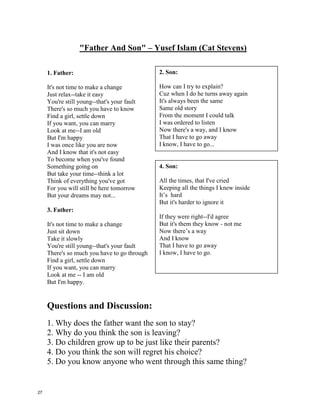 EVERYBODY – Raul Midon
Picture yourself in world
where there's no one else.
Nobody anywhere.
A moment ago there were
voices and faces to look ___________,
Can't see them anywhere.
Nothing more to say and
no one left to say it to anyway.
Please listen to what I ______________.
Everybody can be somebody.
Everybody is free to make a difference.
Everybody can be somebody.
Everybody is ________________ to
make a difference in this world.
Picture a world
where the people all feel there worth.
Children are everywhere.
There is a ___________________ for
everyone's time on earth.
Wondering why you should __________.
Nothing more to say.
And only love can see us through anyway.
Please listen to what i say.
Everybody can be somebody.
Everybody is free to make a difference.
Everybody can be somebody.
Everybody is free to make a difference.
You don't have to be a big ___________.
To feel the power, the power in your soul
You don't have to be a big star on mtv
To realize that in your eyes there's a _____
That only you can see.
Everybody can be somebody.
Everybody is free to make a difference.
Everybody can be somebody.
Everybody is free to
make a difference in this world.
Picture yourself in world
where there's no one else.
Nobody anywhere.
A moment ago there were
voices and faces to look upon,
Can't see them anywhere.
Nothing more to say and
no one left to say it to anyway.
Please listen to what i say.
Everybody can be somebody.
Everybody is free to make a difference.
Everybody can be somebody.
Everybody is free to
make a difference in this world.
Picture a world
where the people all feel there worth.
Children are everywhere.
There is a reason for
everyone's time on earth.
Wondering why you should care.
Nothing more to say.
And only love can see us through anyway.
Please listen to what i say.
Everybody can be somebody.
Everybody is free to make a difference.
Everybody can be somebody.
Everybody is free to make a difference.
You don't have to be a big celebrity.
To feel the power, the power in your soul
You don't have to be a big star on mtv
To realize that in your eyes there's a view
That only you can see.
Everybody can be somebody.
Everybody is free to make a difference.
Everybody can be somebody.
Everybody is free to
make a difference in this world.
26
 
