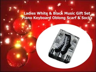 Ladies White & Black Music Gift Set
Piano Keyboard Oblong Scarf & Socks
 