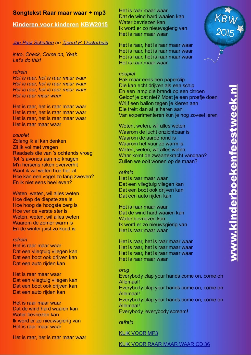 Songtekst raar maar waar kinderboekenweek 2015 mp3 kinderen voor kind…