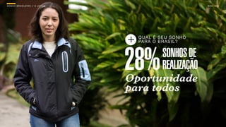 SON H O B R A SILE IRO // O JOV E M                             B O X 1 8 24




                                      +   QUAL É SE U SO NHO
                                          PARA O BRASIL?




                                      28%
                                      Oportunidade
                                                   SONHOS DE
                                                   REALIZAÇÃO
                                      para todos
 