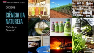 SONHO BRASILEIRO // MAPA DAS VOCAÇÕES BOX 1824
Pré-Sal
Ingredientes da Amazônia
Ingredientes
gastronômicos
brasileiros
Biodiesel
Etanol
Matérias-primas
brasileiras
Alquimia
Farmácia natural
Sabedoria
Natural
CIÊNCIA DA
NATUREZA
CÓDIGOS
BOX 1824
 