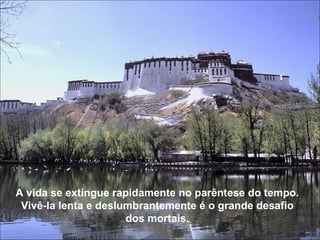 A vida se extingue rapidamente no parêntese do tempo. Vivê-la lenta e deslumbrantemente é o grande desafio dos mortais. 