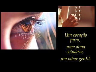 Um coração
    puro,
   uma alma
   solidária,
um olhar gentil.
 