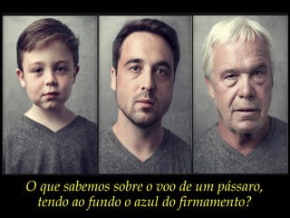 “Entre
                 o neto
               que foste
                e o avô
               que serás,
                que pai
             terás sido?”
                 José Saramago




O que sabemos sobre o voo de um pássaro,
 tendo ao fundo o azul do firmamento?
 