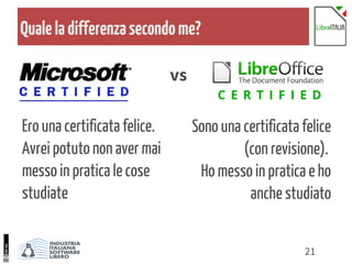 21
Qualeladifferenzasecondome?
Sono una certificata felice
(con revisione).
Ho messo in pratica e ho
anche studiato
Ero una certificata felice.
Avrei potuto non aver mai
messo in pratica le cose
studiate
C E R T I F I E D
vs
 