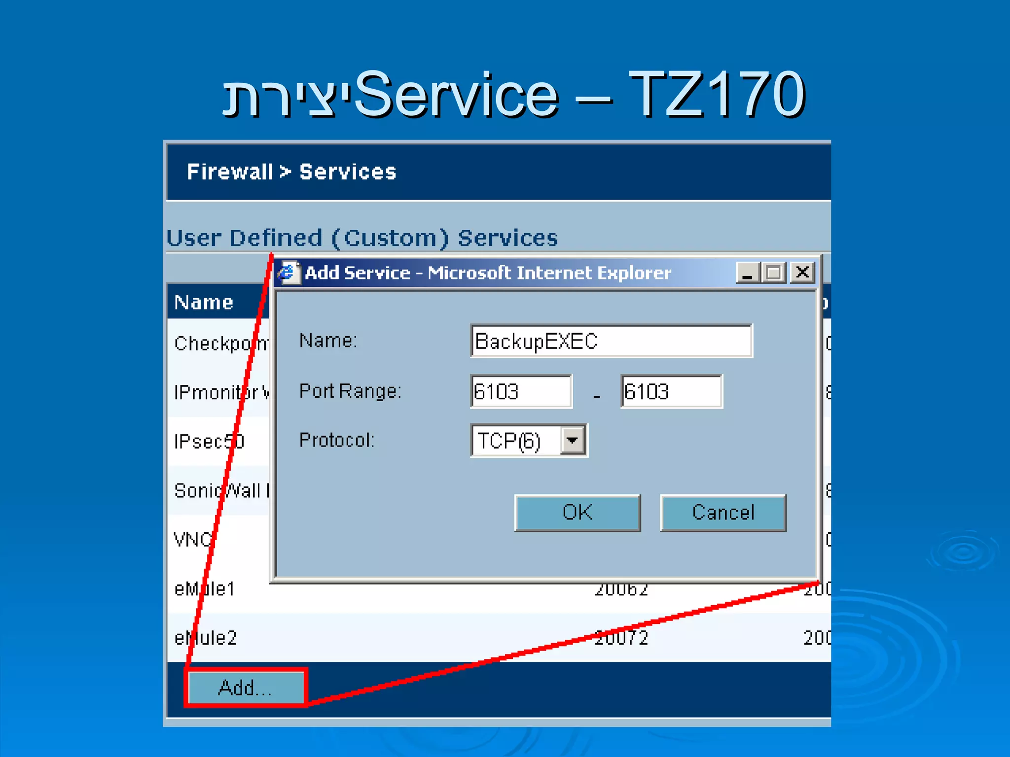 יצירת  Service  –  TZ170 