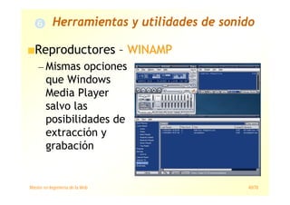 Máster en Ingeniería de la Web 40/78
Reproductores – WINAMP
— Mismas opciones
que Windows
Media Player
salvo las
posibilidades de
extracción y
grabación
Herramientas y utilidades de sonido
 