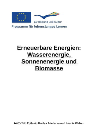 Erneuerbare Energien:
     Wasserenergie,
   Sonnenenergie und
       Biomasse




Autoren: Epifanio Brañas Friedamn und Leonie Welsch
 