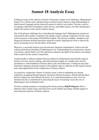 Sonnet 18 Analysis Essay.pdfSonnet 18 Analysis Essay  PDF  Free Download