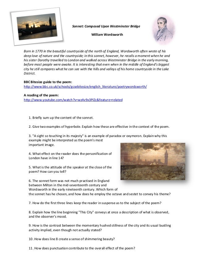 Sonnet Composed Upon Westminster Bridge Qs