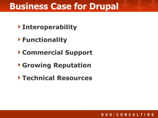Business Case for Drupal Interoperability Functionality Commercial Support Growing Reputation Technical Resources 