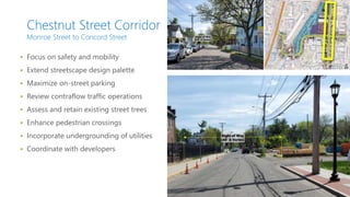 Chestnut Street Corridor
Monroe Street to Concord Street
 Focus on safety and mobility
 Extend streetscape design palette
 Maximize on-street parking
 Review contraflow traffic operations
 Assess and retain existing street trees
 Enhance pedestrian crossings
 Incorporate undergrounding of utilities
 Coordinate with developers
 