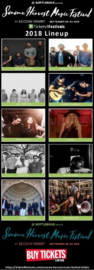 2018 Lineup
https://tickets4festivals.com/sonoma-harvest-music-festival-tickets
 