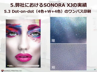 25
5.弊社におけるSONORA  XJの実績
瞳
頬
5.3  Dot-‐‑‒on-‐‑‒dot（4⾊色+W+4⾊色）のワンパス印刷
 
