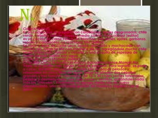 n.
   Colachi [editar]
    Es un cocido que se prepara con calabacitas, elotes desgranados, chile
    verde, cebolla, tomate, queso y media crema. Huacabaqui [editar]
    es un cocido de carne fresca, en tronchos, con elotes, ejotes, garbanzo,
    repollo y calabacitas. La machaca frita [editar]
    Se hace a base de carne seca, asada, remojada y machacada con
    mucho ajo, luego se frie con manteca de res, agregándole mucho chile
    verde tatemando, tomate y cebolla, y una poquita de espesura de
    harina tostada batida con agua.
    Caldo de Queso (Panela) [editar]
    O Facilillo Como lo bautizó el músico bacadehuchense Manuel Ma.
    Yépiz, el el platillo más rápido y fácil de preparar. Para lograrlo, se pone
    a cocer, durante diez minutos, medio kilo de papas peladas y
    rebanadas en cinco litros de agua; luego se añaden dos cebollas
    grandes y tres tomates rebanados; de 15 a 20 chiles verdes tatemados,
    pelados y desmenuzados con todo venas y semillas, quitándoles nada
    más las "chicatas". Finalmente se agrega medio kilo de queso
    desmenuzado, una cucharada grande de manteca vegetal y sal al
    gusto
 