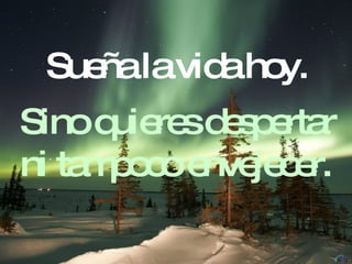 Sueña la vida hoy. Sino quieres despertar ni tampoco envejecer. 