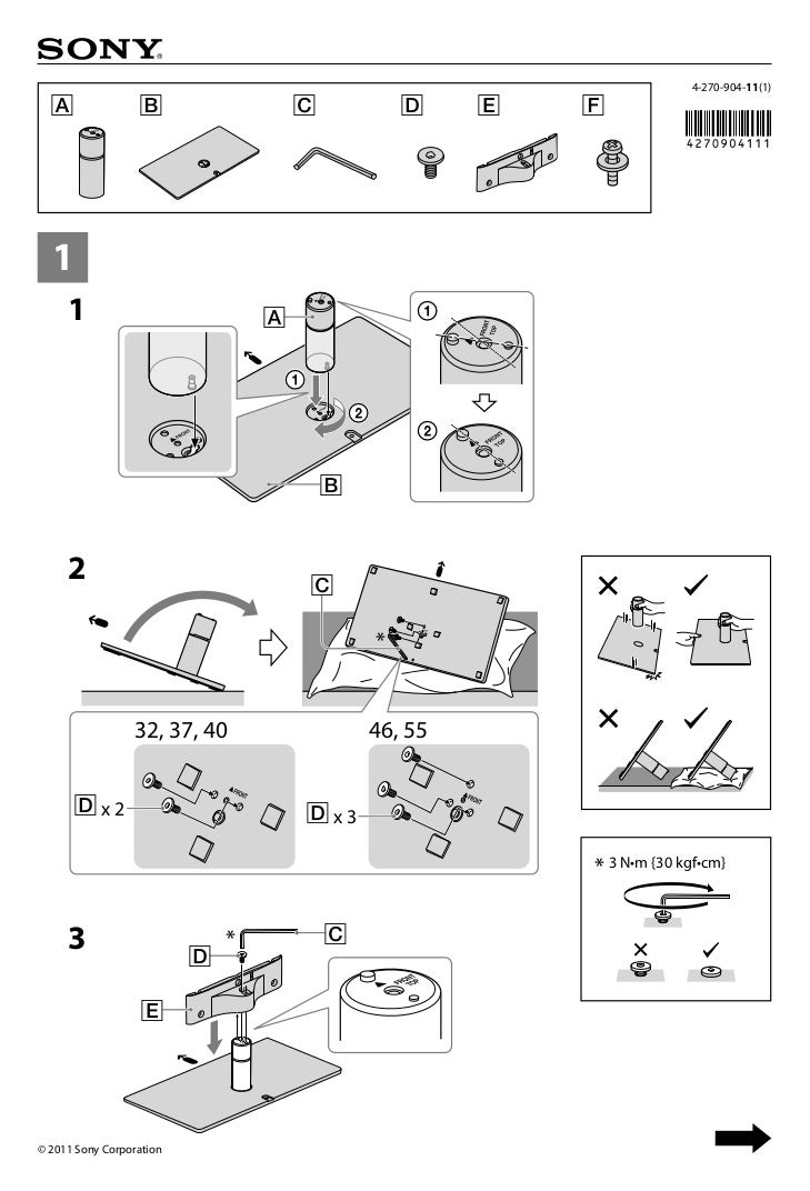Sony kdl32ex520tabletopstandassemblyinstructionspedestaltypeeeae7c6