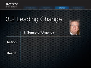 1. Sense of Urgency
Action
Result
3.2 Leading Change
Introduction Problem Change Conclusion
 