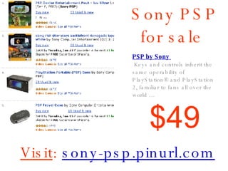 Sony PSP for sale  PSP by Sony   Keys and controls inherit the same operability of PlayStation® and PlayStation 2, familiar to fans all over the world  … Visit :   sony-psp.pinurl.com $49 