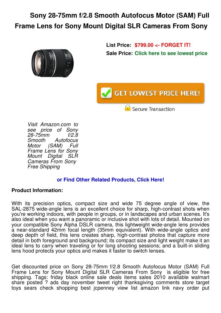 Sony 28 75mm F2 8 Smooth Autofocus Motor Sam Full Frame Lens For Sony 28 75mm F2 8 Smooth Autofocus Motor Sam Full Frame Lens For