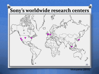 Sony’s worldwide research centers




                                    20

                         Motoyama (2011)
 
