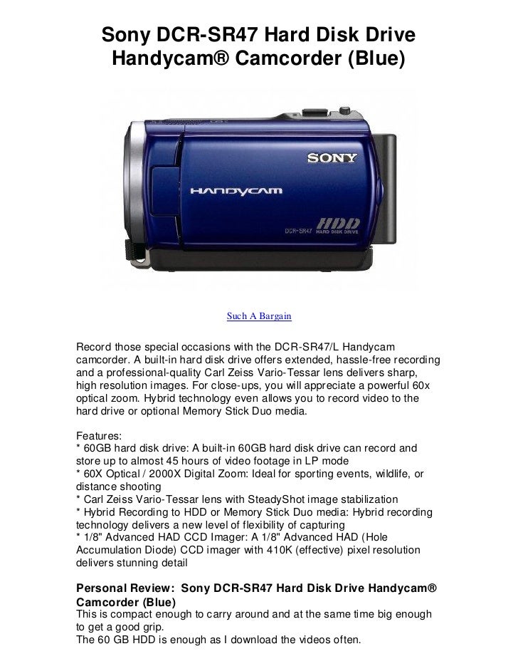 Sony dcr sr47 hard disk drive handycam camcorder blue, kindle edition…