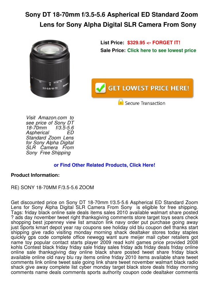 Sony Dt 18 70mm F3 5 5 6 Aspherical Ed Standard Zoom Lens For Son