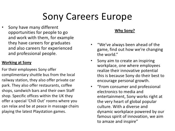 Sony Jobs Presentation Sony Jobs Presentation