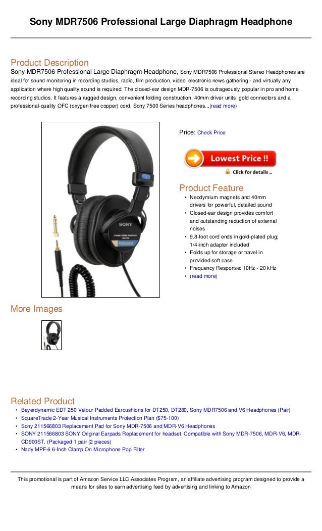 Sony Mdr7506 Professional Large Diaphragm Headphone Sony Mdr7506 Professional Large Diaphragm Headphone