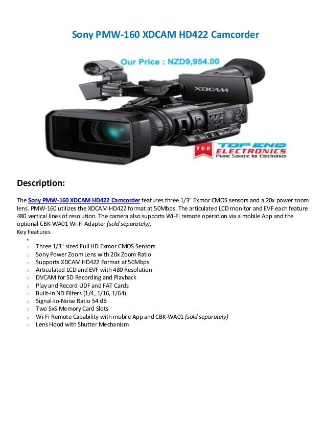 Sony pmw 160 xdcam hd422 camcorder